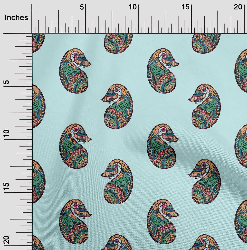 oneOone Cotton Flex Fabric Paisley Block Printed Craft Fabric BTY 40 Inch