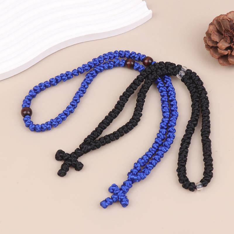 NEW Black/Blue Knot Necklace Handmade Orthodox Religous Rosary Prayer Rope Cross Jewelry Gift