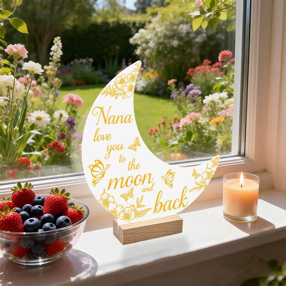 with Wood Base 3D Moon Decorative Ornaments Mother's Day Decorative Figurine  Home Decoration