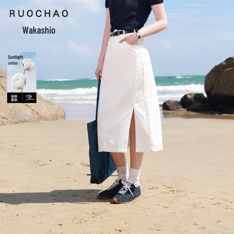 Sancai Plus Size High-Waist Straight Denim Midi Skirt M