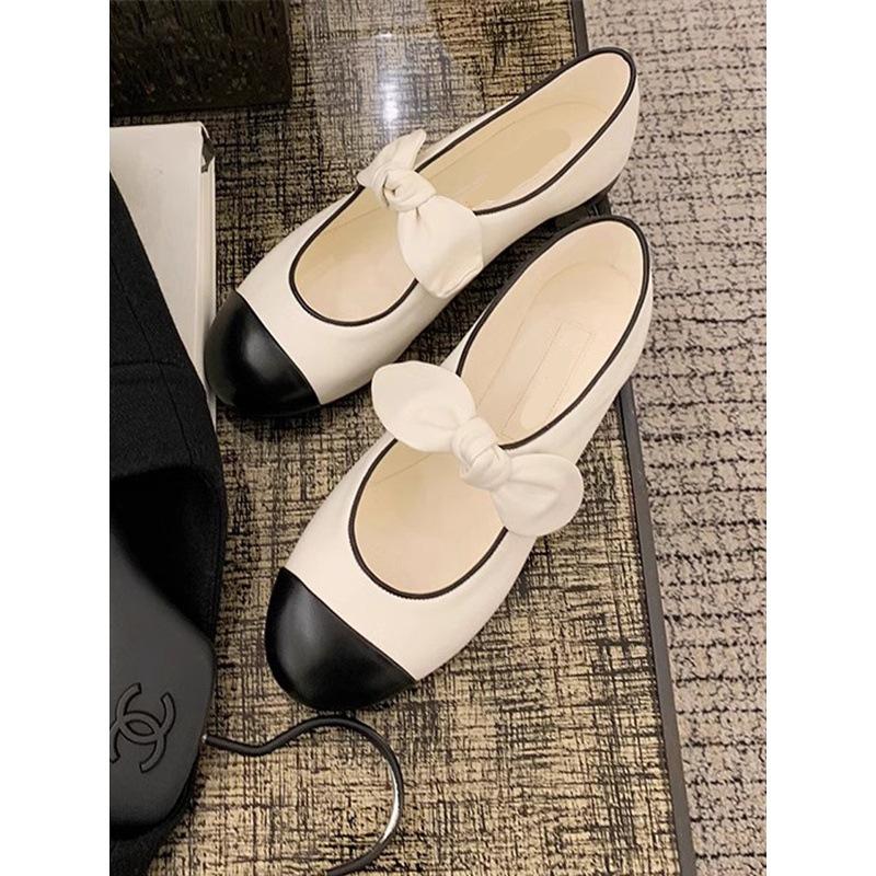 Leather~ Inner Height Increase 5cm Small Fragrant Mary Jane Shoes Women's Ballet Flat Shoes French High-end Single Shoes Women