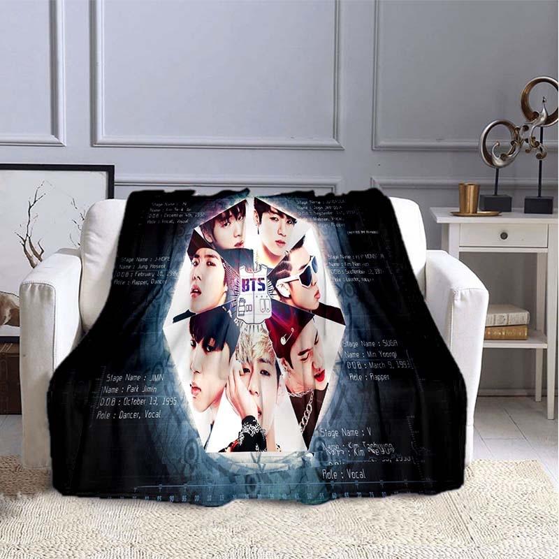 BTS Kpop Deken Plaid Kpop Cadeau Flanellen Deken voor Tienermeisjes Volwassenen Warm Pluche Plaid voor Bed Bank Sofa