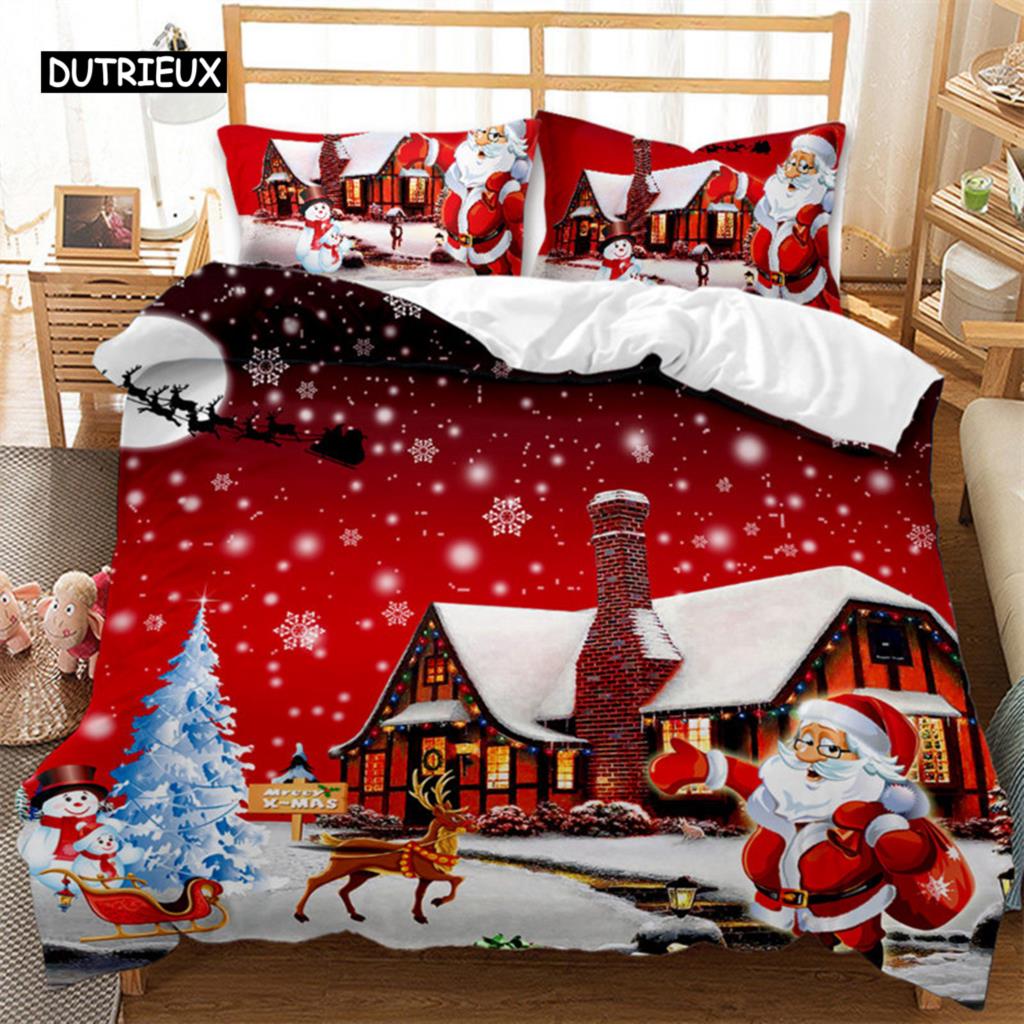 Christmas Snow Cartoon Deer Bedding Set Christmas Duvet Cover Set Comfortable Breathable Duvet Cover Christmas Xmas Gift