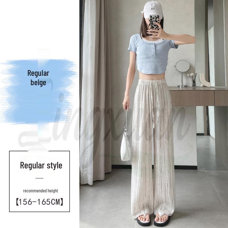 2026 Summer Women s High Waist Tie-dye Tencel Linen Casual Pants M