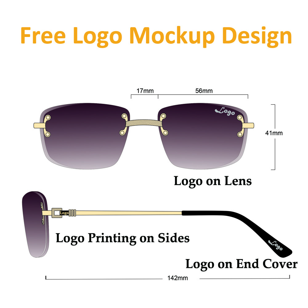 HBK 2022 Luxury Sunglasses Custom Designer Small Rectangle Sun Glasses 2022 Trendy Woman Rimless Sunglasses