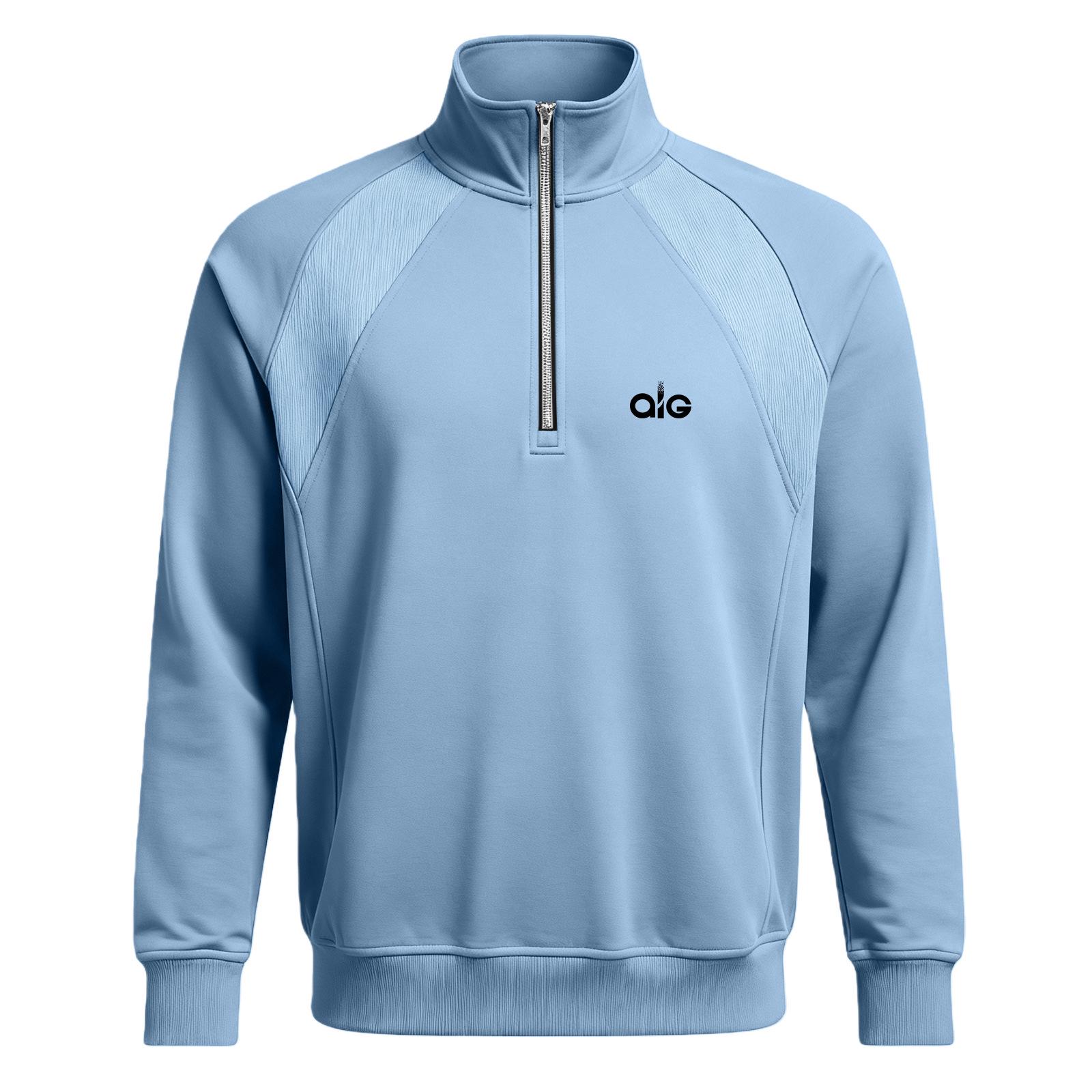 Men s Winter Stand Collar Half-Zip Fleece-Lined Sweatshirt with Letter Print Large