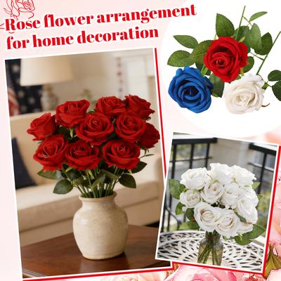 Artificial Roses In , Fake Velvet Silk Roses Realistic Roses For 4th Wedding Centerpieces Independence Day Flower Arrangement Home Decor