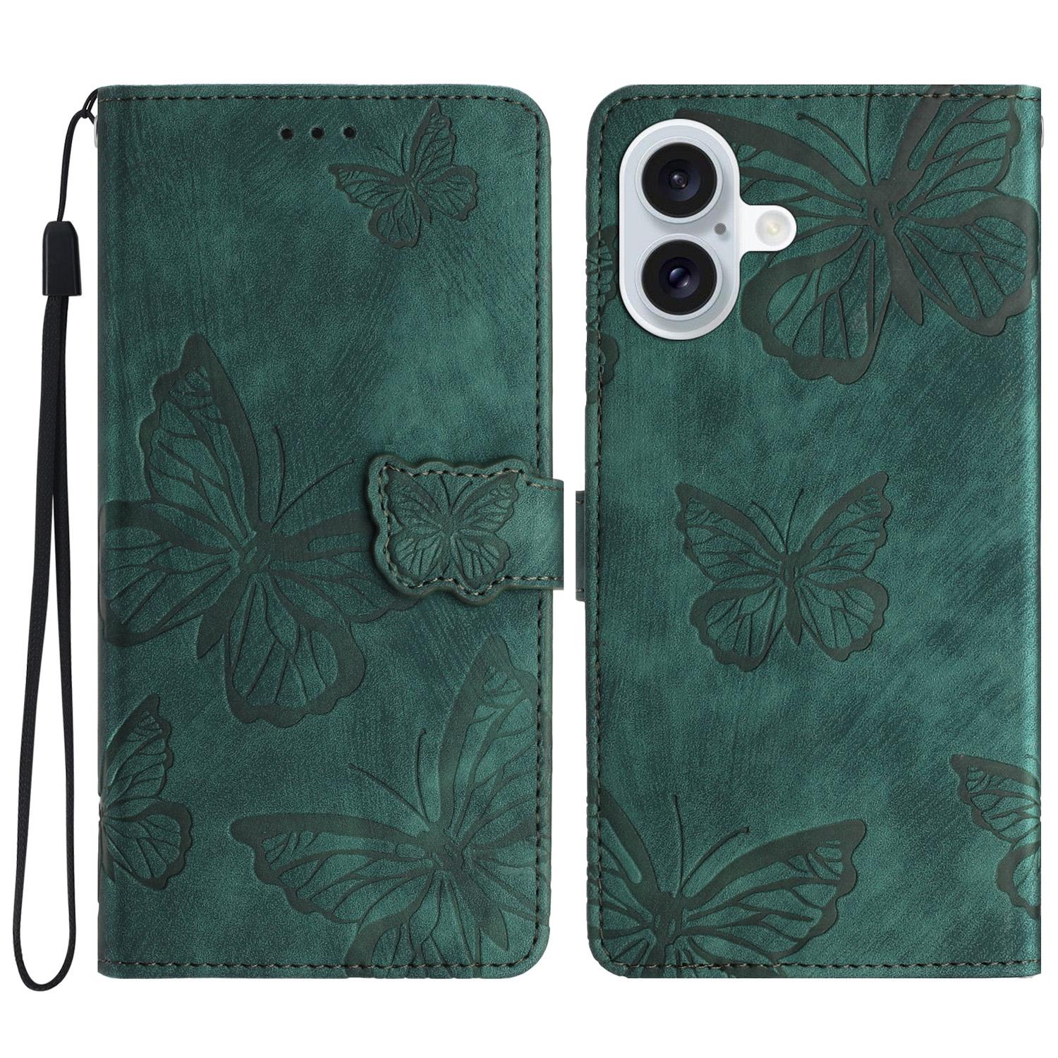 

For iPhone 16 Case PU Leather Skin Feeling Butterfly Wallet Phone Cover