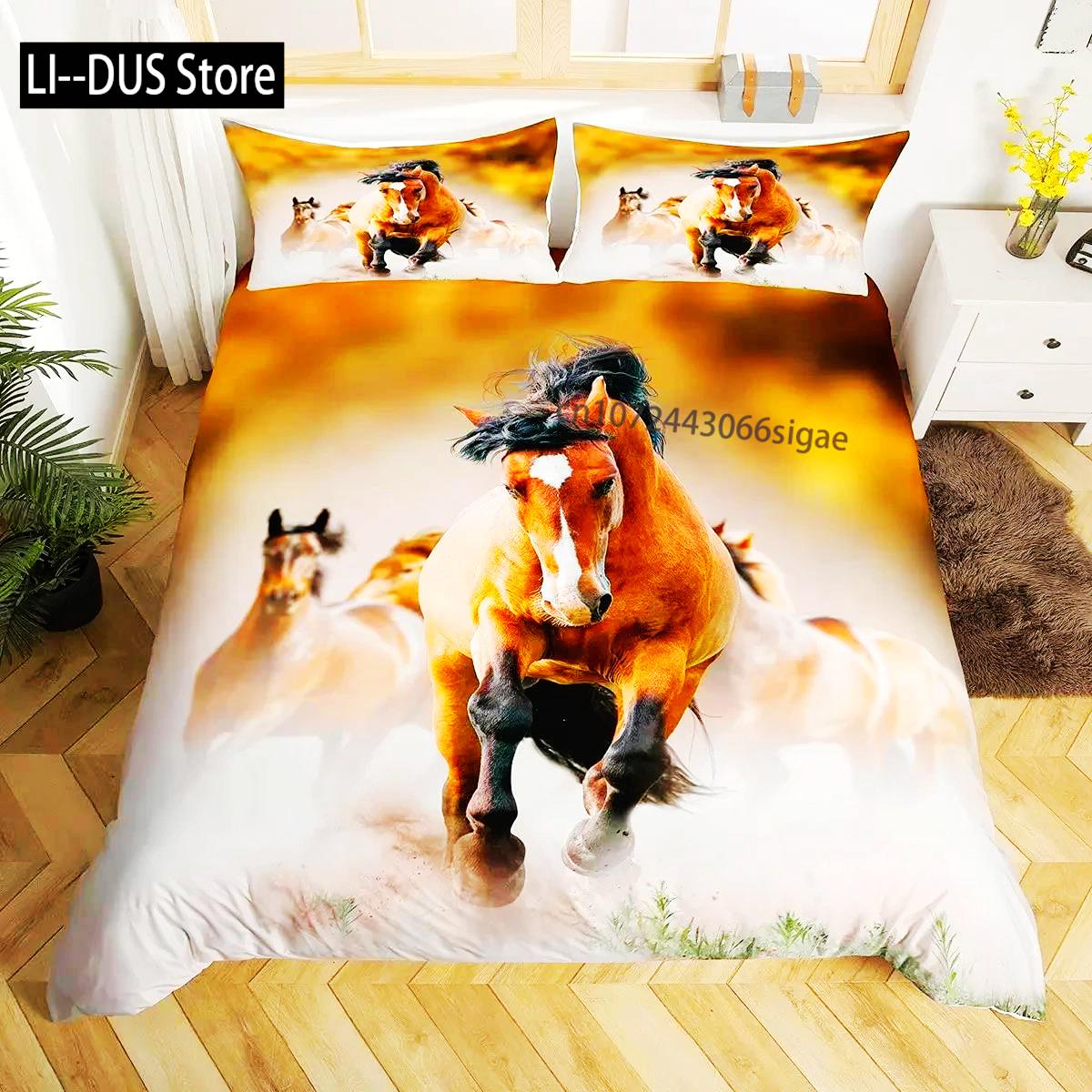 

Comforter Horse Animal Bedding Set For Boys Teens Western Cowboy Sunset Scenery Double Queen King Size Polyester Qulit Comforter (quilt)-EU Single(135*200cm)3pcs