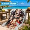Custom Name Floral Fantasy Kpop Beach Towel Microfiber Beach Towel, Lightweight and Quick-Dry, for Summer Travel, Swimming Pool Gift