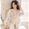 Summer pajamas women's pure cotton cotton yarn floral women's round neck sweet wind round neck thin cardigan long-sleeved set 11