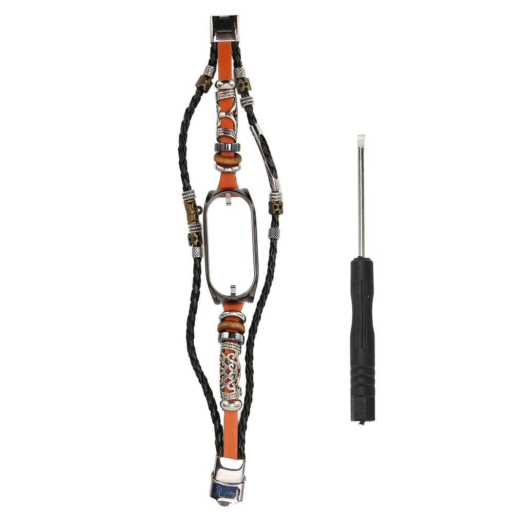 For Xiaomi Mi Band 7 Leather Strap Metal Snap Retro DIY Smart Watch Band Replacement Bracelet Brown