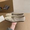 2025 new retro pleated square head retro flat-soled grandma shoes soft-soled single shoes fairy cross-strapped ballet shoes