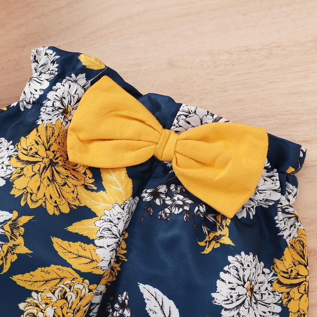 Newborn Baby Girls Clothing Set Infants Girl Short Sleeve Bodysuit+Floral Pants with Bow+Headband 3PCS Outfits for 0-18 Months