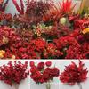 10-Piece Burgundy Floral Décor Set: Red-Toned Artificial Flowers, Mat, Aisle Runner, Wedding Decoration