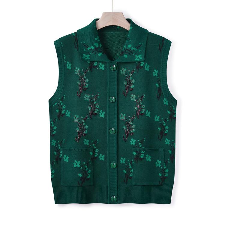 

Мамин осенний новый вязаный свитер-жилет, жилет-кардиган для женщин среднего и пожилого возраста, осенний свитер для бабушки с лошадью 4XL