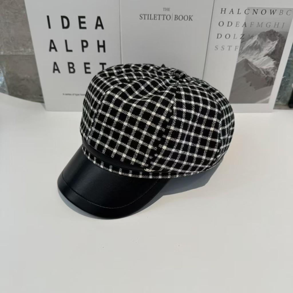 Plaid Style Retro Octagonal Cap With Wide Brim For Casual And Street Fashion