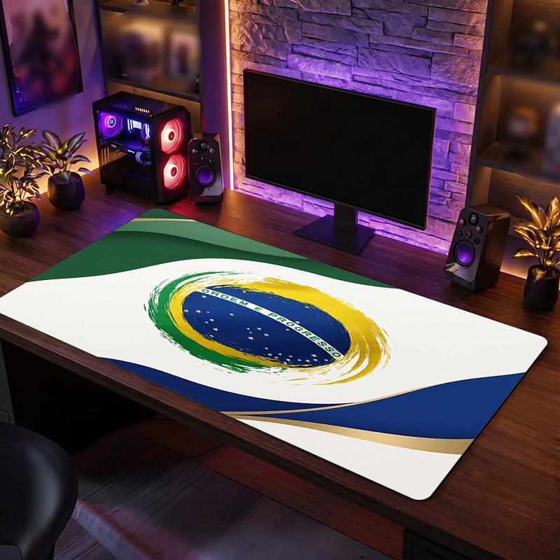 Brazil Football Crest Mouse Pad, Extended Non Slip Rubber Desk Mat for Gaming Office Laptop Fan Gift