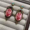 Medieval Retro Court Style Heavy Industry Pink Elephant Printing Stud Earrings High Quality Western Antique Earrings Medieval Earrings
