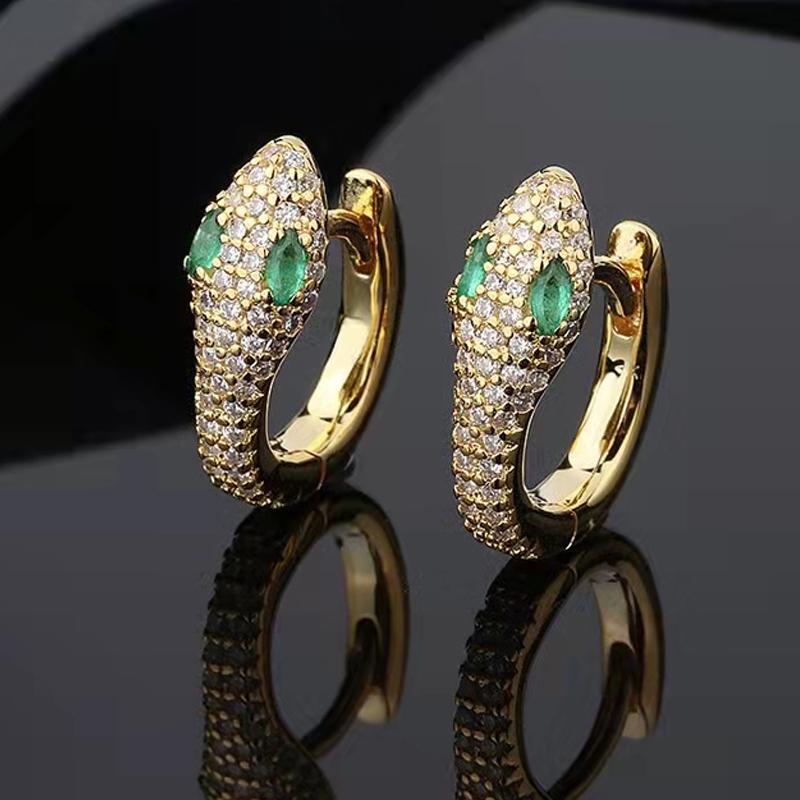 Boucles D'oreilles Anneaux Serpent Avec Cristal Noir - Percées, Couleur Argent, Occasion Parfait état
