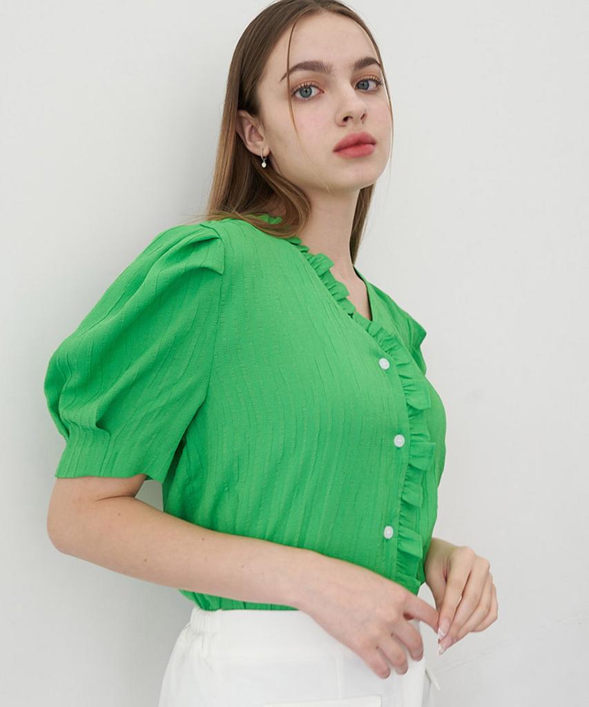 BIBYSEOB Frill Tuck Shirt Green [T22]