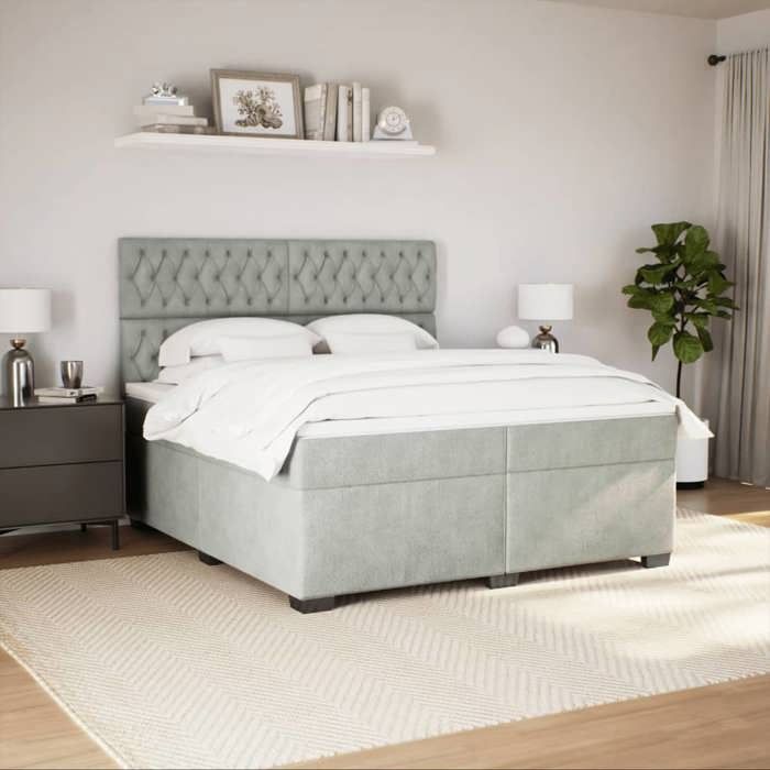 VidaXL Sommier à lattes de lit et matelas Gris clair 200x200cm Velours 3291008