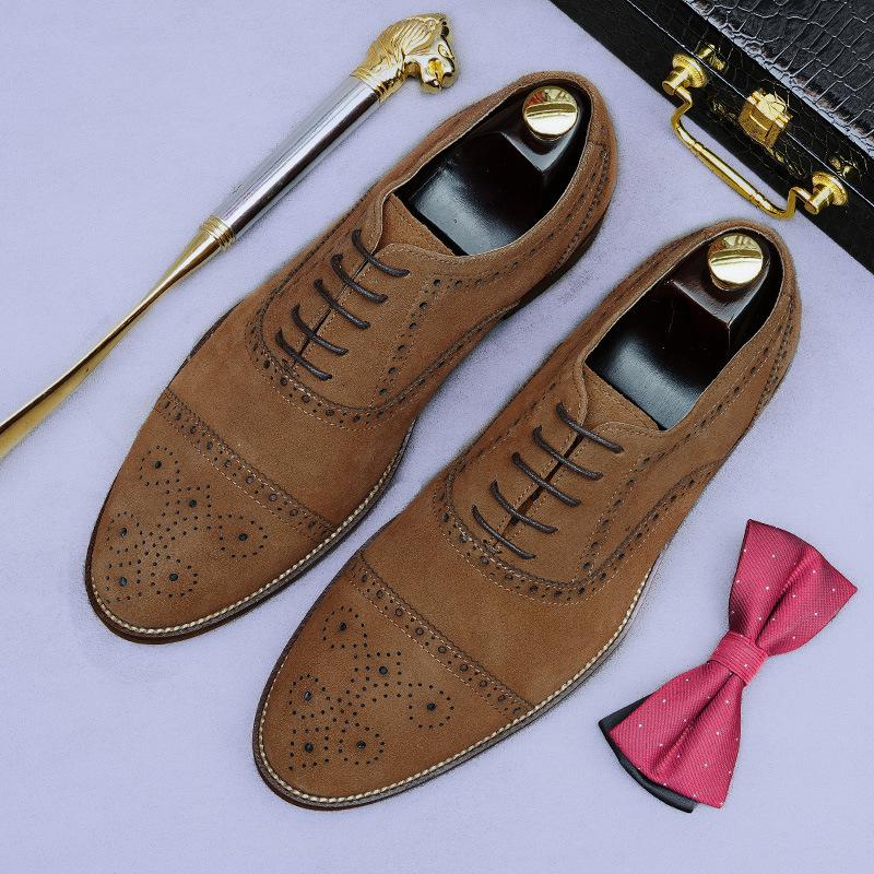 

Роскошные мужские туфли из воловьей замши, натуральная кожа, ручная работа, качество, удобные, британские, модные, элегантные, свадебные, мужские туфли-броги 38 коричневый