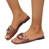 Fashion 2025 Shoes Female Plus Size Women's Slippers Hot Sale Casual Slippers Women Metal Decoration Square Toe Flat with Women's Sandal