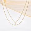 Joolim Jewelry 18K Gold Plated Flashing Square Zirconia Pendant Double-layer Necklace Stainless Steel Jewelry