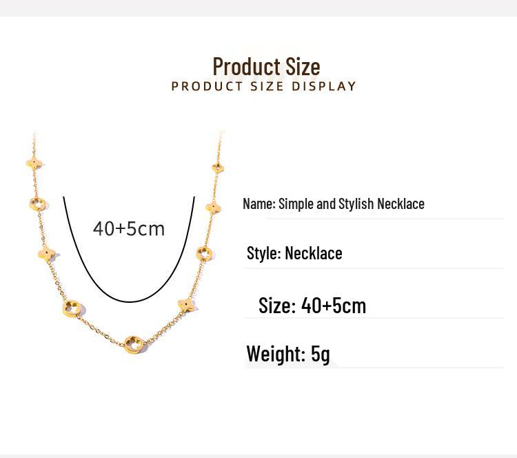 Classic Four-Leaf Clover Titanium Necklace with 18K Gold Plating - Niche, Luxurious Clavicle Chain Design