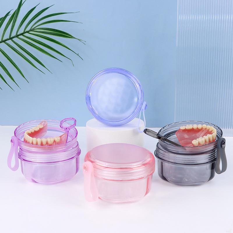 Large Capacity Denture Cleaning and Storage Box with Food Grade Retainer Soaking and Drain Feature