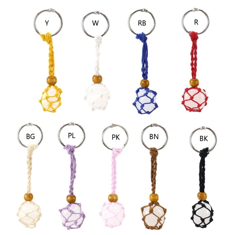 DIY Keychain Unfinished String Lanyard Keychain Crystal Stone Holder Cage Keyring Unique Jewelry Making Craft
