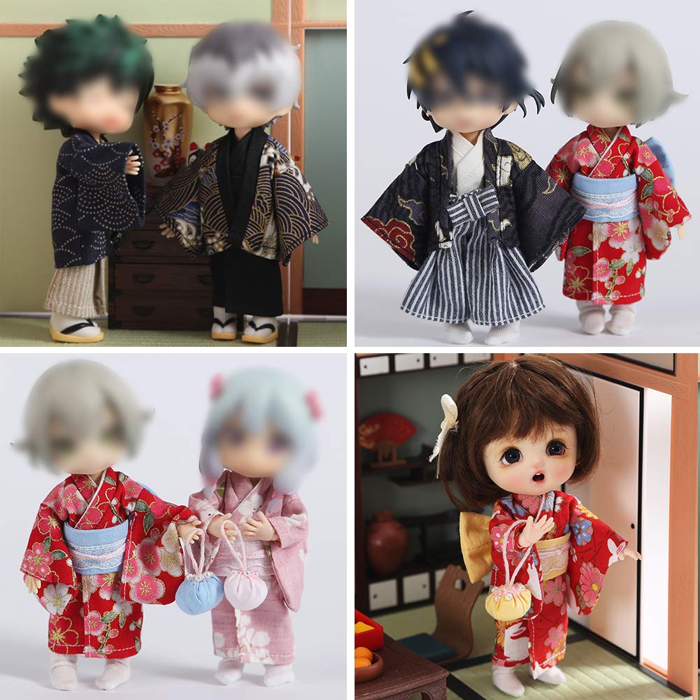 HIGHAWK Obitsu 11 OB11 Obitsu Doll 11cm Body Compatible Body9 Doll 11cm Kimono Set Suit Outfit Obitsu Body Kimono Nendoroid Yukata DDF 3-Piece (Boy,