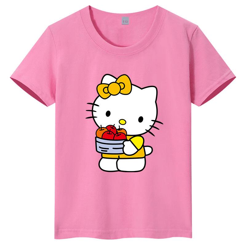 Brand New Sanrio Hello Kitty Cartoon Print Children's T-shirt, Round Neck, Cute and Casual, Versatile Short Sleeves