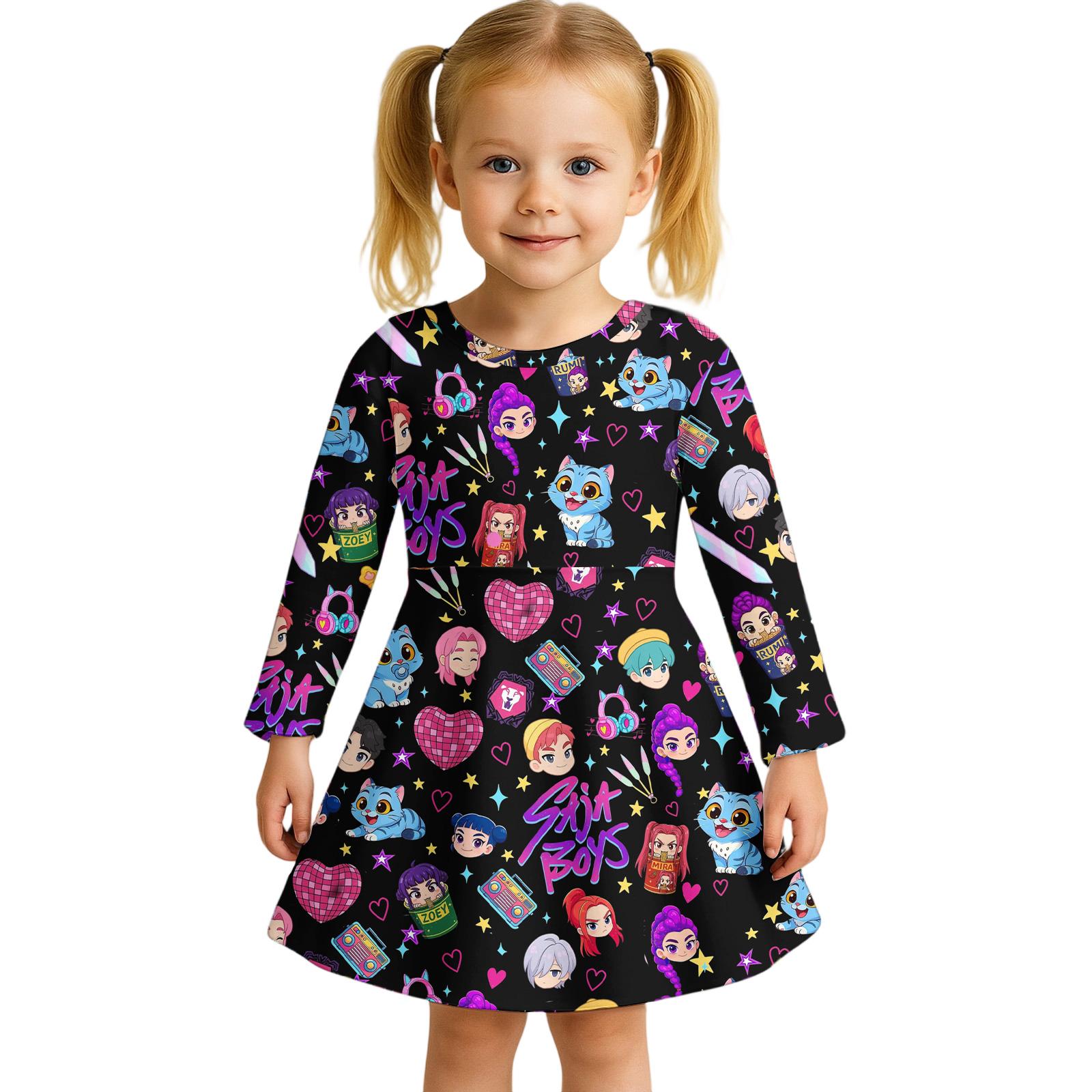 

Повседневное платье для девочек, милое платье принцессы с мультяшным принтом и длинными рукавами для танцев, 2-12 лет 140 чёрный