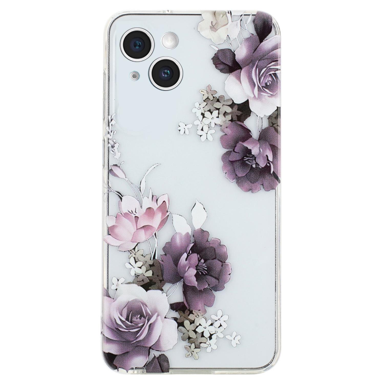 

For iPhone 15 Case Flexible TPU Pattern Printing Phone Back Shell Peony
