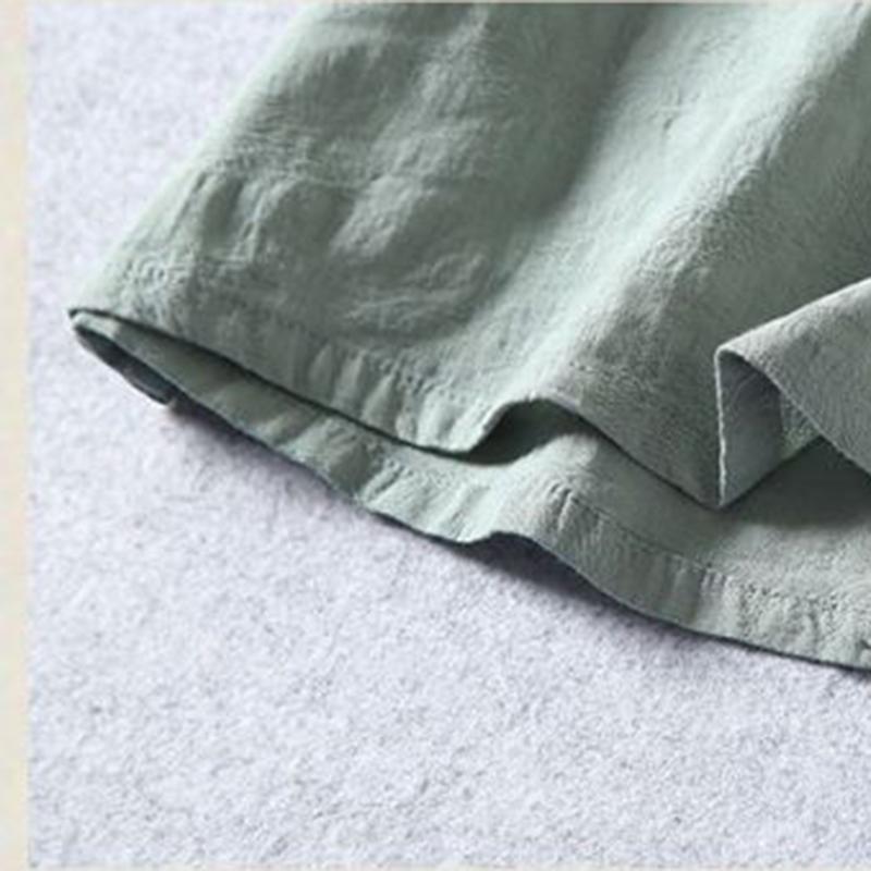 Damen Frühling Sommer Locker Dünner Abschnitt Baumwolle Leinen Ethnischer Stil Stehkragen Stickerei Vintage Teller Schnalle Überkopf Mittellang Ärmel Hemd