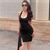 Women’s Sleeveless Bodycon Midi Dress, Ruched Tank Dress with Side Slit, Slim Fit Casual Summer Dress for Going Out, Party & Date Night