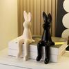 Sitting Bunny Statue Flocking Rabbit Figurine Easter Bunny Ornaments for Living Room Cabinet Home Tabletop Decor