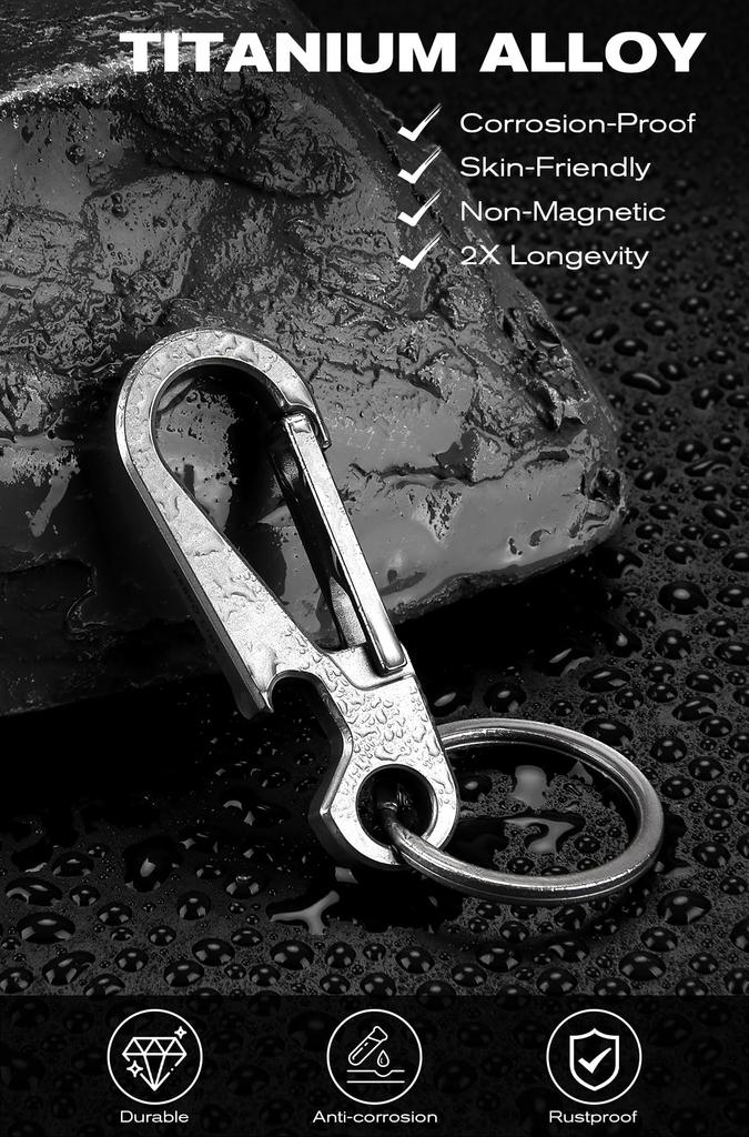 KEEPO LINK Titanium Carabiner Keychain Clip with Bottle Opener, Small Carabiner Clip, EDC Keychain Holder, Unisex, OLM02 (Gunmetal Gray)