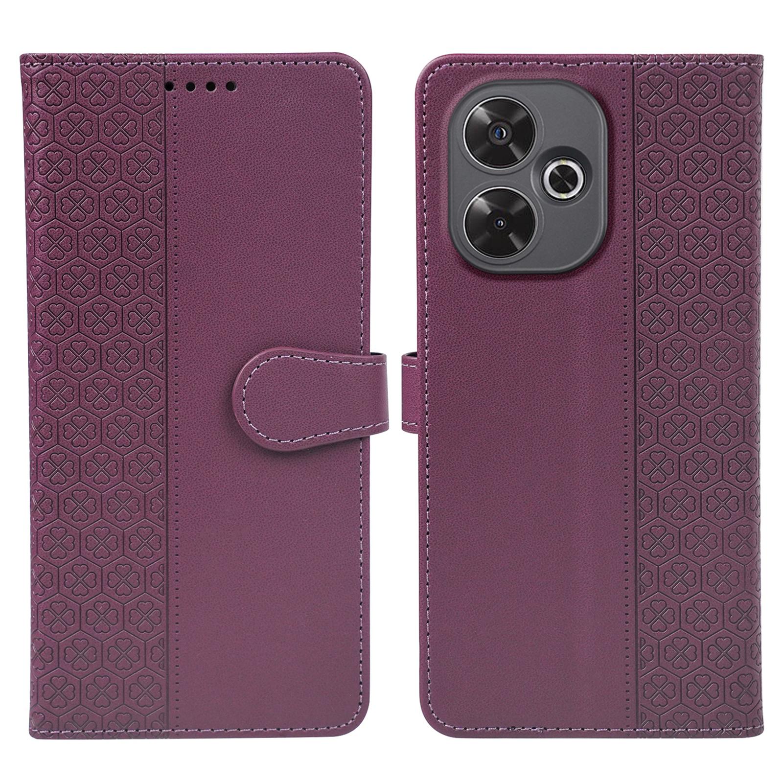 

Чехол для Xiaomi Redmi 13 4G/5G с магнитной застежкой, кожаный чехол для телефона с четырехлистным клевером Dark Purple