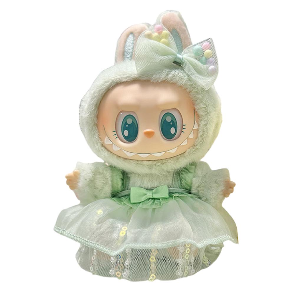 Mini Plush Doll Overall Decorative Kawaii Doll Clothes DIY Cute Plushies Outfit with Hat Cartoon Animal Toy Dress for Home Decor