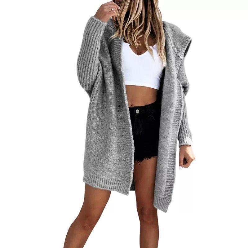 2025 Women's Clothing New European and American Foreign Trade Women's Knitted Sweater Jacket Amazon Long Hooded Casual Cardigan Sweater