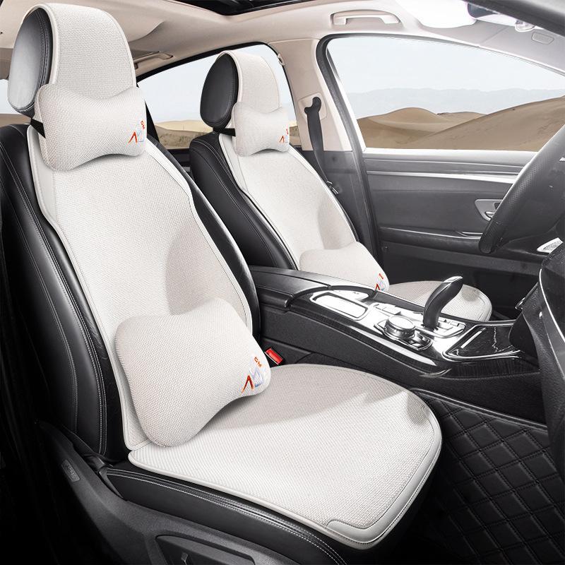 Car Seat Cushion Four Season Universal Cushion Ventilation Cooling Pad Cotton Linen Half Wrapped Seat Cover Automotive Interior