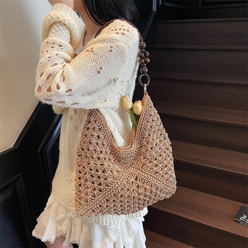 Handwoven Crochet Boho Tote Bag for Women Summer Beach Travel Casual Use