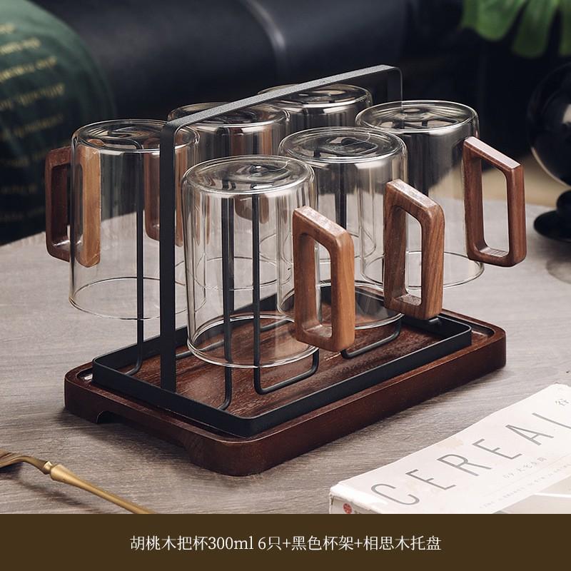 Heat-Resistant Glass Tea Cup Set With Wooden Handle Home Living Room Serving Guest Drinking