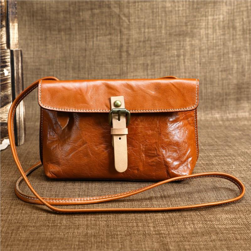 Johnature Echte Leder Damen Tasche Retro Handgemacht Weiches Rindsleder Mini Vielseitig Schulter Crossbody Tasche