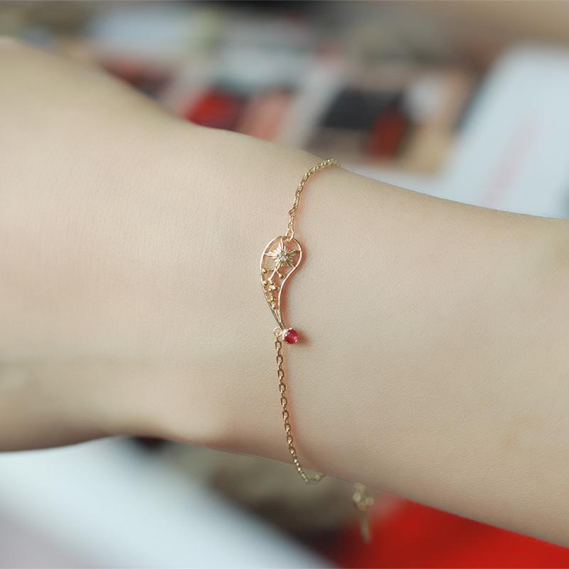 S925 Silver Natural Ruby Meteor Bracelet Women's Japanese and Korean Version Small Fresh Star Necklace Set