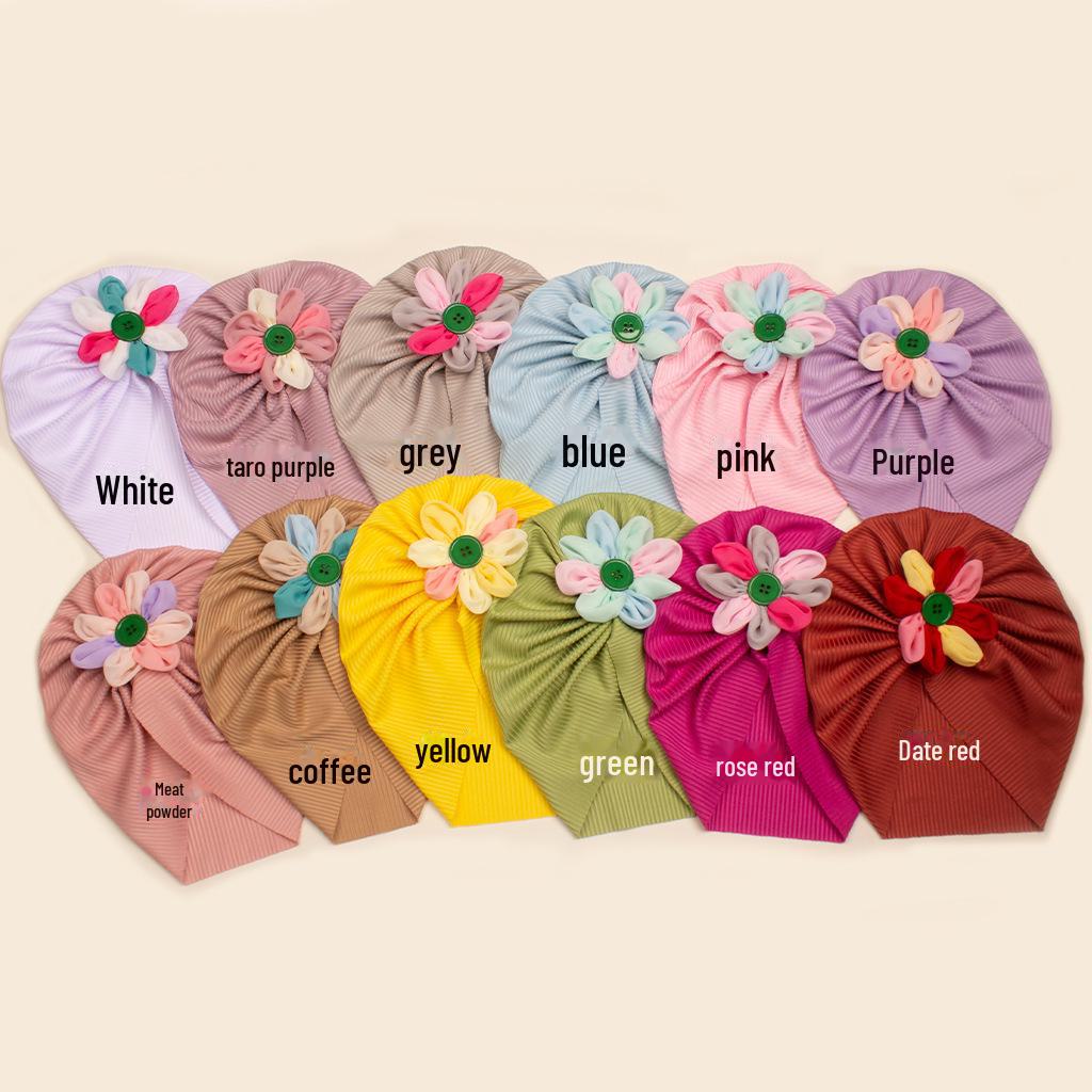 Colorful Floral Baby Girl Pullover Hat with Soft Elastic