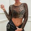 1Pc Womens Mesh Long Sleeve Tops Crew Neck Sexy Going Out See Through Shirts Party Club Night Lace Blouse Clubwear NO BRA